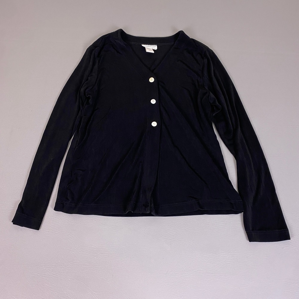 Coldwater Creek Cardigan Sweater Women's Medium Black Ribbed Button Up USA VTG